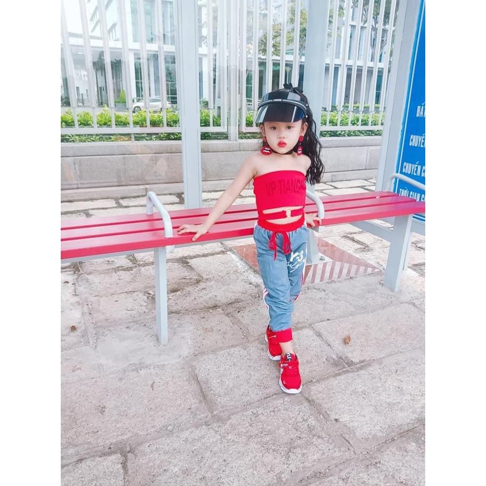 SET THỂ THAO ÁO ỐNG CROPTOP QUẦN BẠ JEAN BÉ GÁI CÁ TÍNH