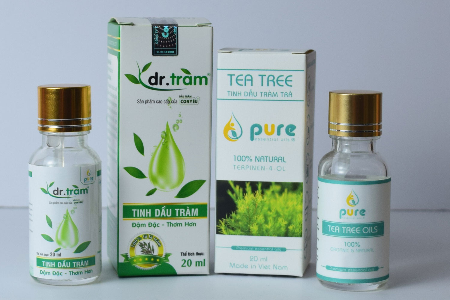 Tinh dầu tràm trà nguyên chất  Pure Oils 20 ml  &amp; Tinh dầu tràm Dr.Tràm 20 ml - Combo làm sạch khuẩn cực tốt.