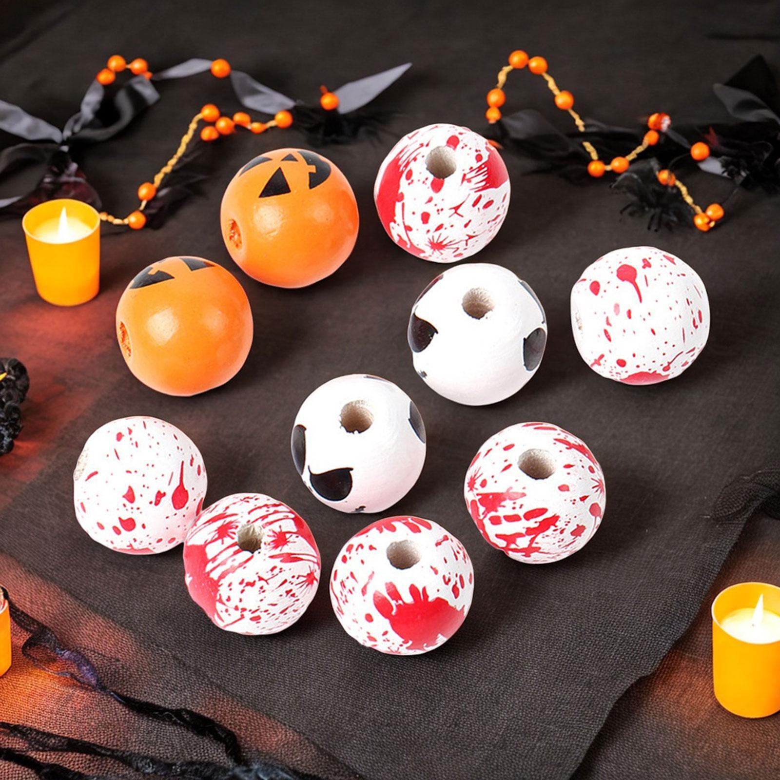 10x Halloween Wooden Beads DIY Crafts Round Loose Spacer Beads with Holes