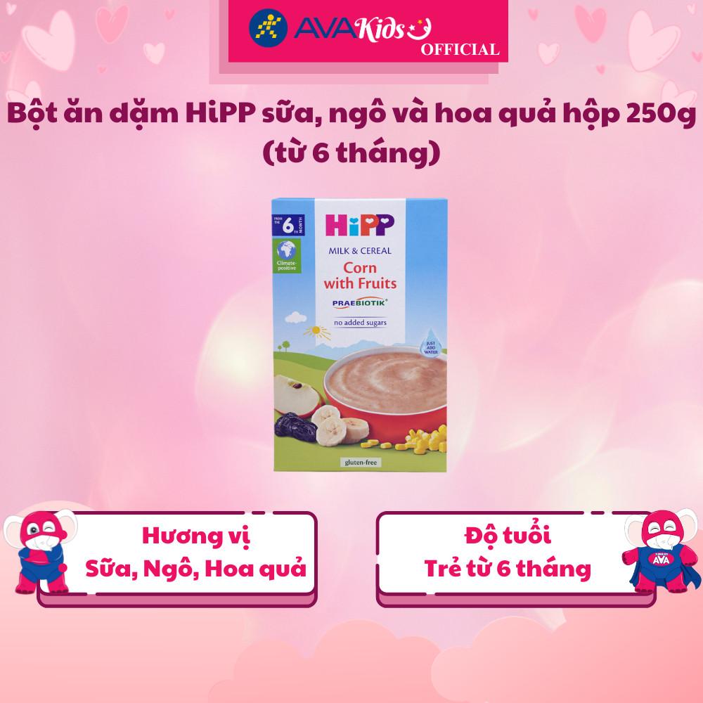 Bột ăn dặm HiPP sữa, ngô và hoa quả hộp 250g (từ 6 tháng) - Hàng Chính Hãng