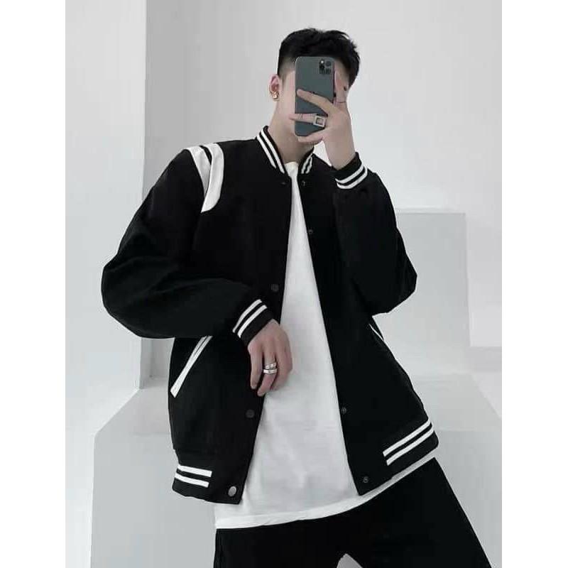 Áo khoác áo bomber unisex đen phối sọc trắng THE BAD GOD sang trọng cá tính - Áo bomber teddy đen || Hany Shop