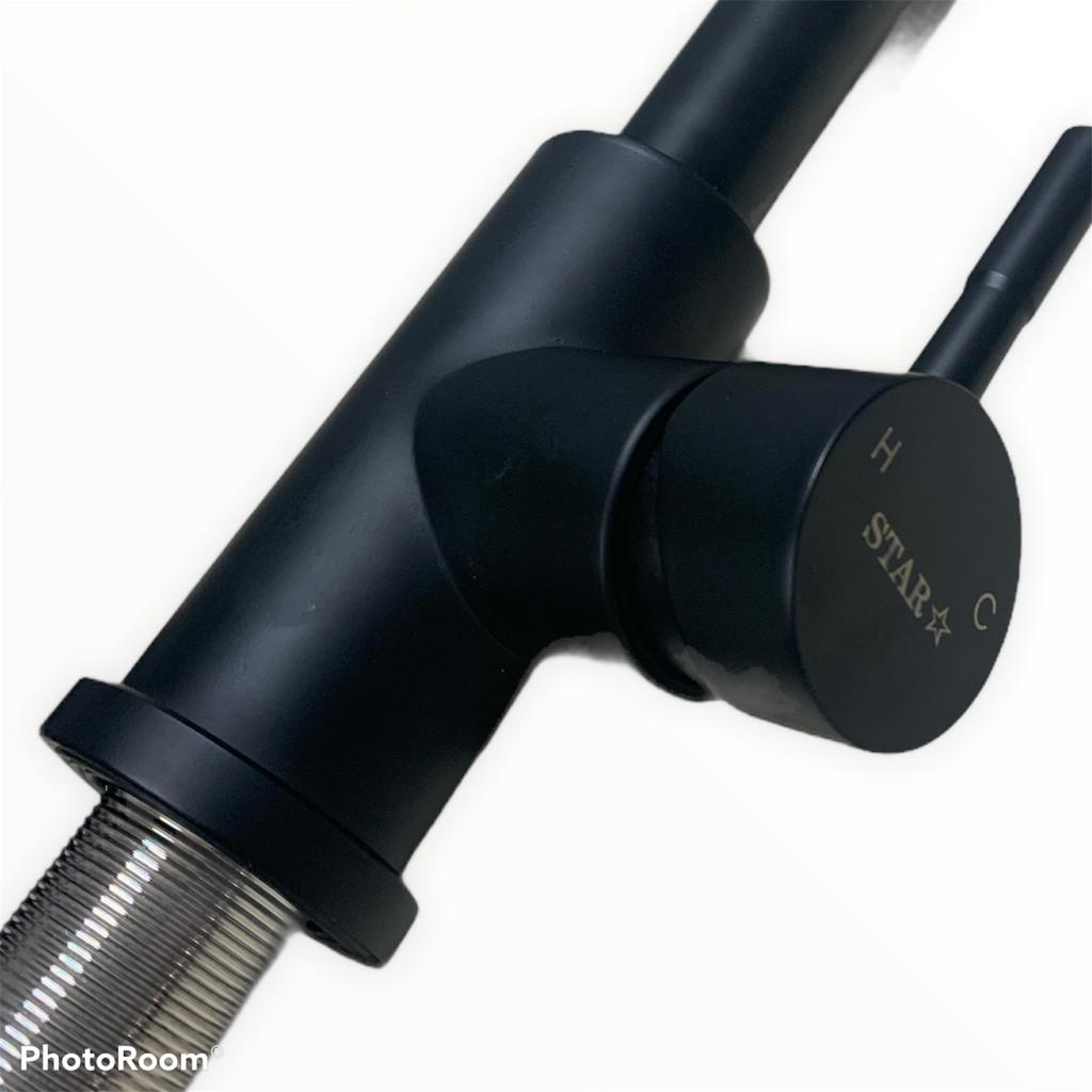 Vòi Rửa Chén Bát Nóng Lạnh Gắn Chậu Có Dây Rút Sơn Đen Tĩnh Điện Inox Sus 304