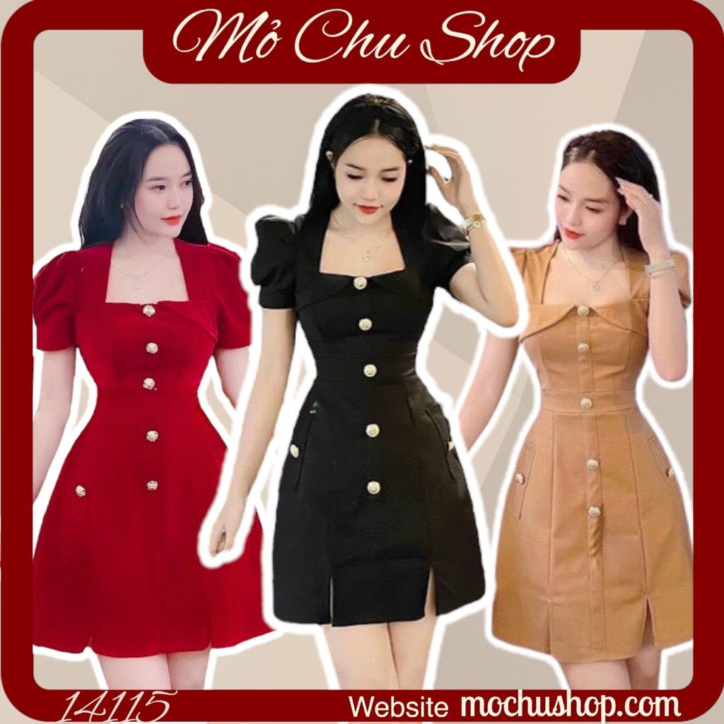 ĐẦM XÒE CỔ VUÔNG TAY PHỒNG ĐÍNH NÚT NGỌC 14115