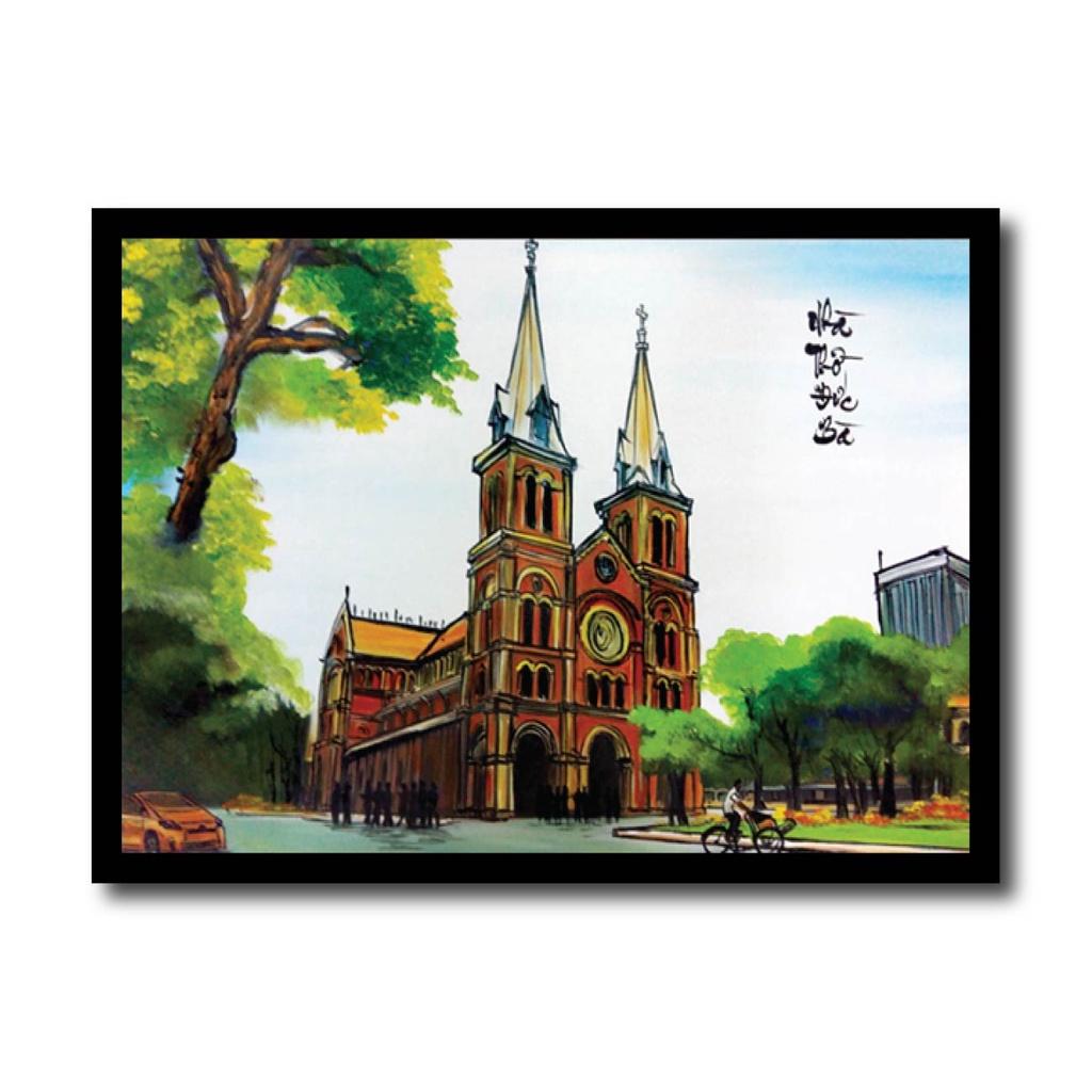 Tranh thư pháp treo tường, nhà thờ đức bà, chợ bến thành, phong cảnh quê hương Việt Nam, quà tặng lưu niệm