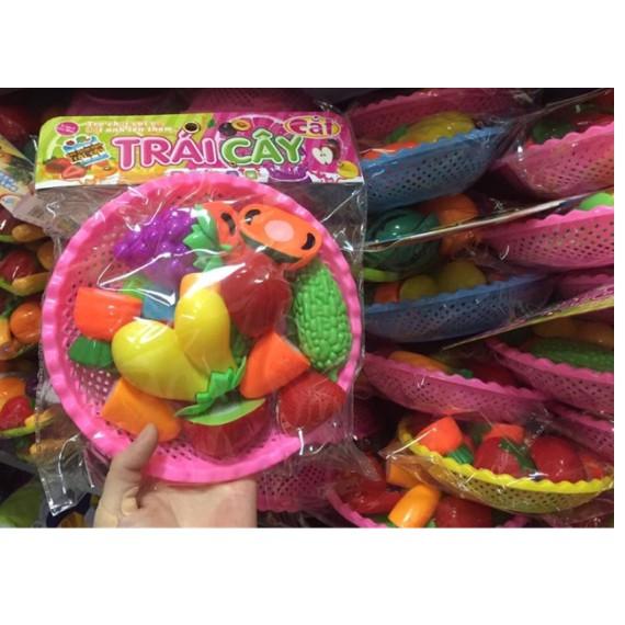 Rổ củ quả cắt, đồ chơi hoa quả cắt bằng nhựa