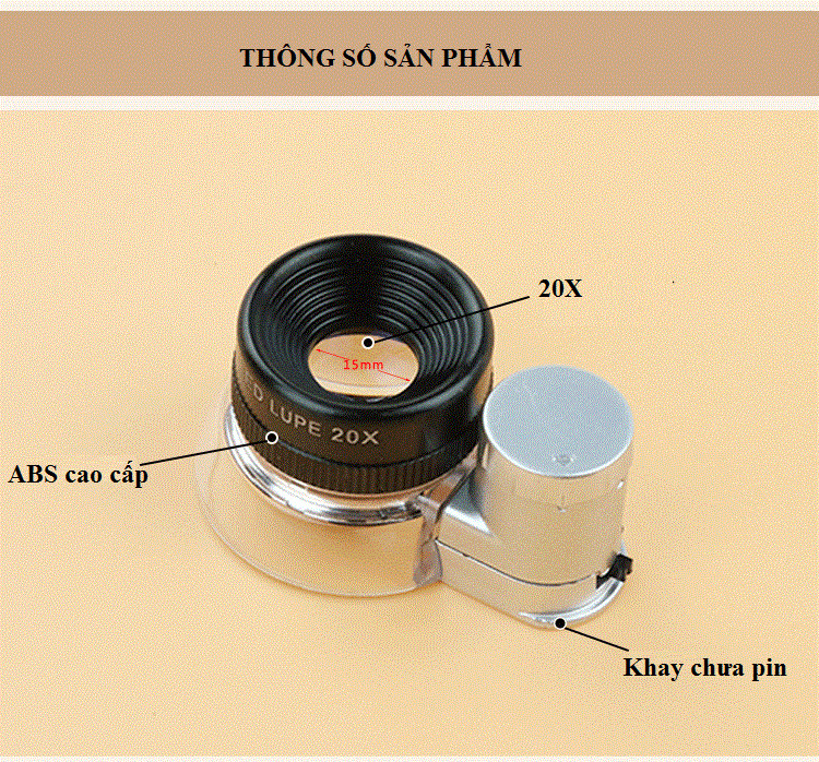 Kính lúp chuyên dụng soi gốm sứ cao cấp phóng đại 20 lần (Tặng móc khóa 3 chức năng  cao cấp)