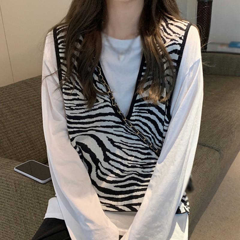 Áo Khoác Dệt Kim Không Tay Cổ Chữ V Phong Cách Retro Dành Cho Nữ