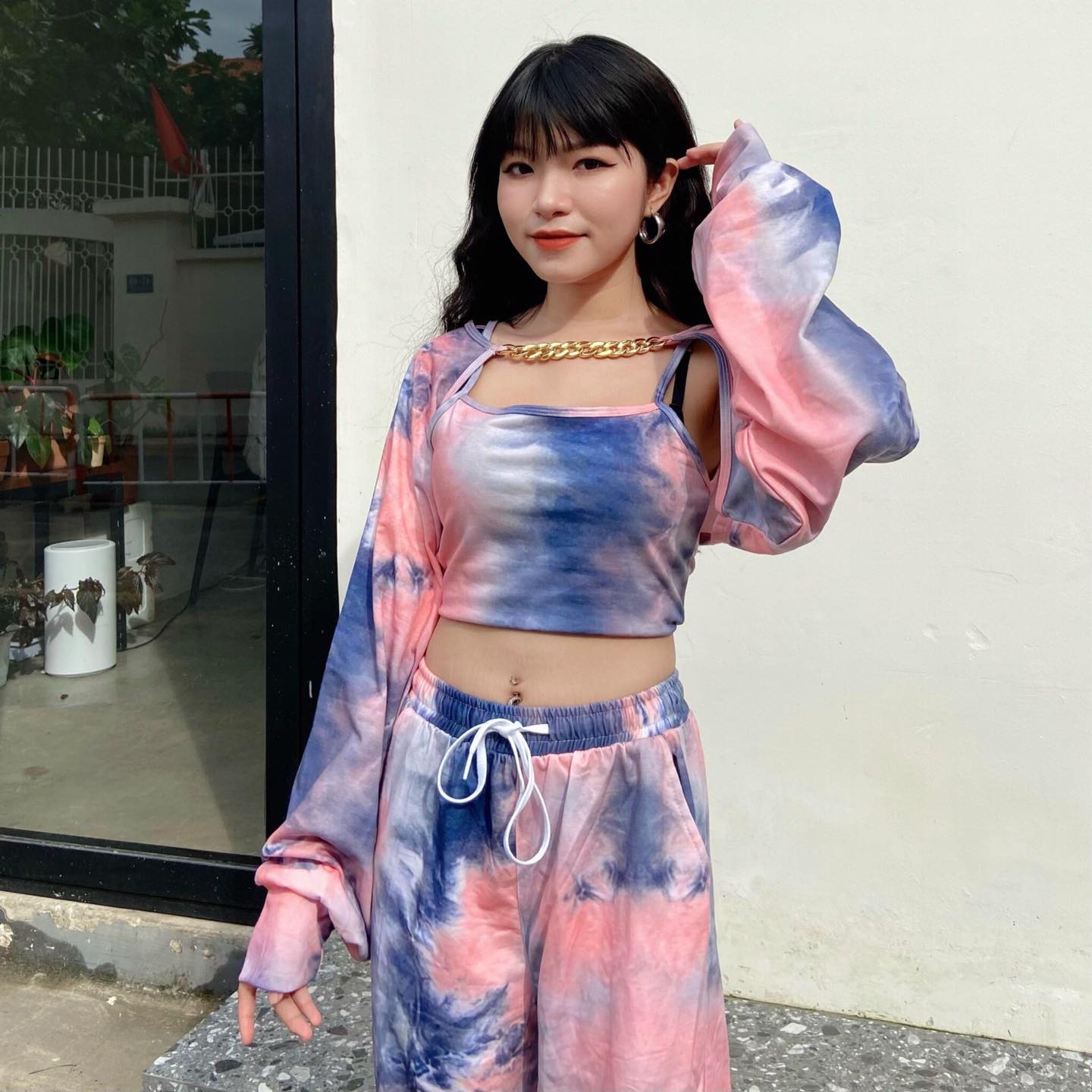 Áo Croptop Cánh Tay Dây XÍch Phối Áo 2 Dây Loang Màu 3D Ulzzang - MM