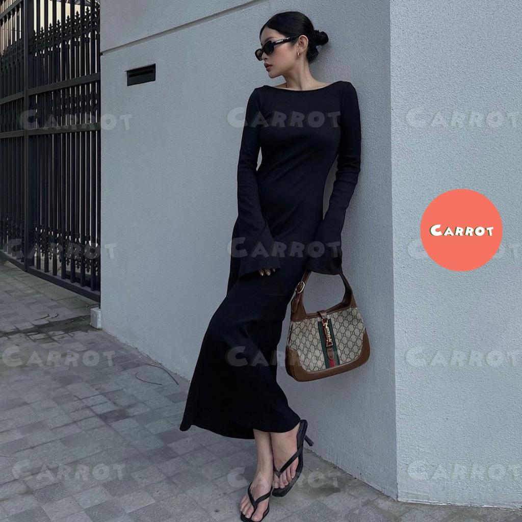 Đầm body sexy tay dài ôm hở lưng chất co giãn váy nữ tôn dáng sáng da chất xịn co giãn tốt carrotxinhdep