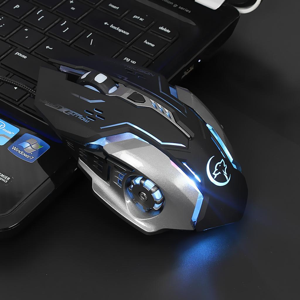 USB Wired Mouse Gaming Mice, 6 Buttons LED Backlit Colorful Light, with Scroll