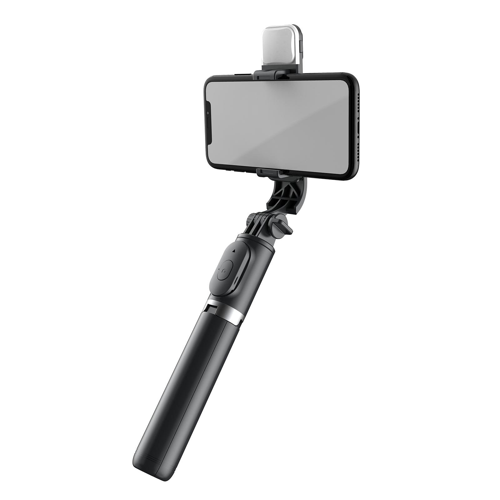2xExtendable Selfie Stick Monopod Tripod for IOS/Android Black+Fill Light
