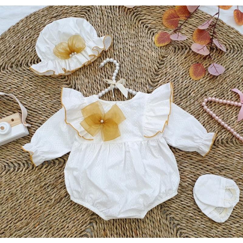 Bodysuit Nơ Handmade Bé Gái 3 Đến 12kg Chất Thô Nhật