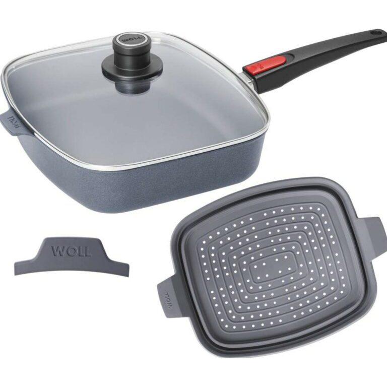 Chảo Vuông Woll Diamond Lite Pans Rectangular 30cmx26cm, Chảo Chống Dính Kim Cương Cao Cấp, Kèm Vung Kính, Cán Tháo Dời