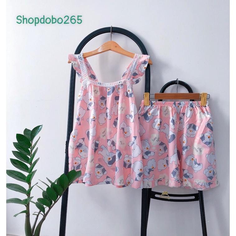 Bộ ngủ 2 dây,đò bộ nữ,bộ lanh đùi mặc nhà siêu mát BN 360 hoạ tiết dễ thương size 45-70kg.