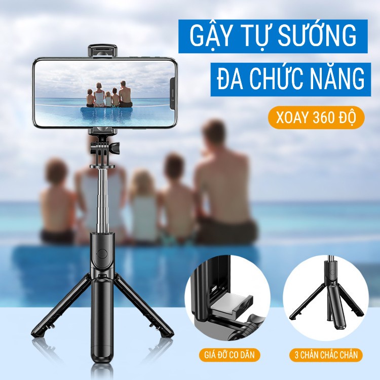 (LOẠI TỐT) Gậy chụp ảnh tự sướng quay video 3 chân có đèn trợ sáng điều khiển từ xa xoay nhiều góc độ chống rung hàng cao câp