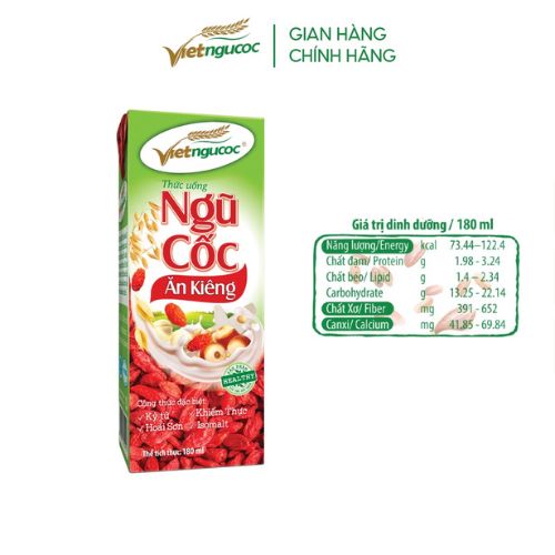 Lốc 4 hộp Sữa Ngũ Cốc Ăn Kiêng VIỆT NGŨ CỐC Uống Liền Thích Hợp Cho Người Ăn Kiêng Eat Clean 180ml/Hộp