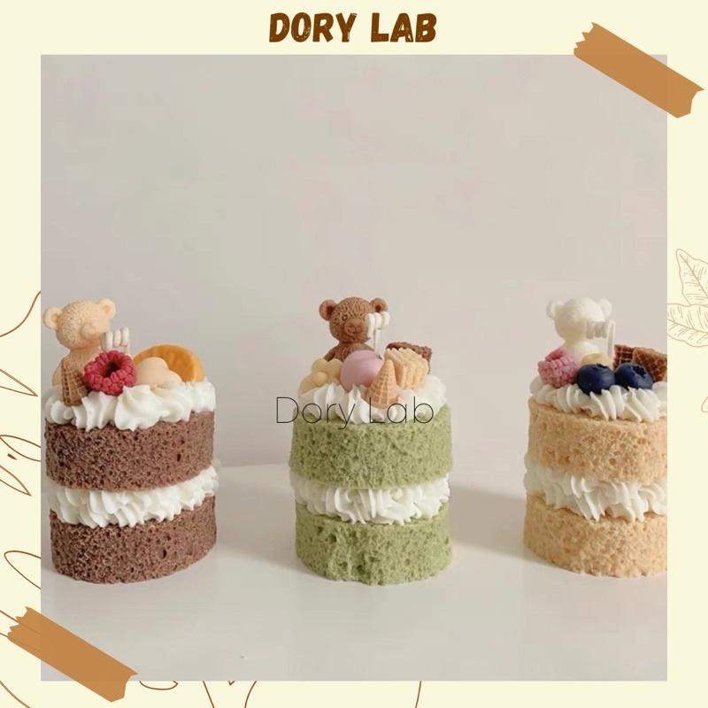 Nến Thơm Bánh Kem 2 Tầng Gấu Con Dễ Thương, Phụ Kiện Decor, Quà Tặng Độc Đáo - Dory Lab