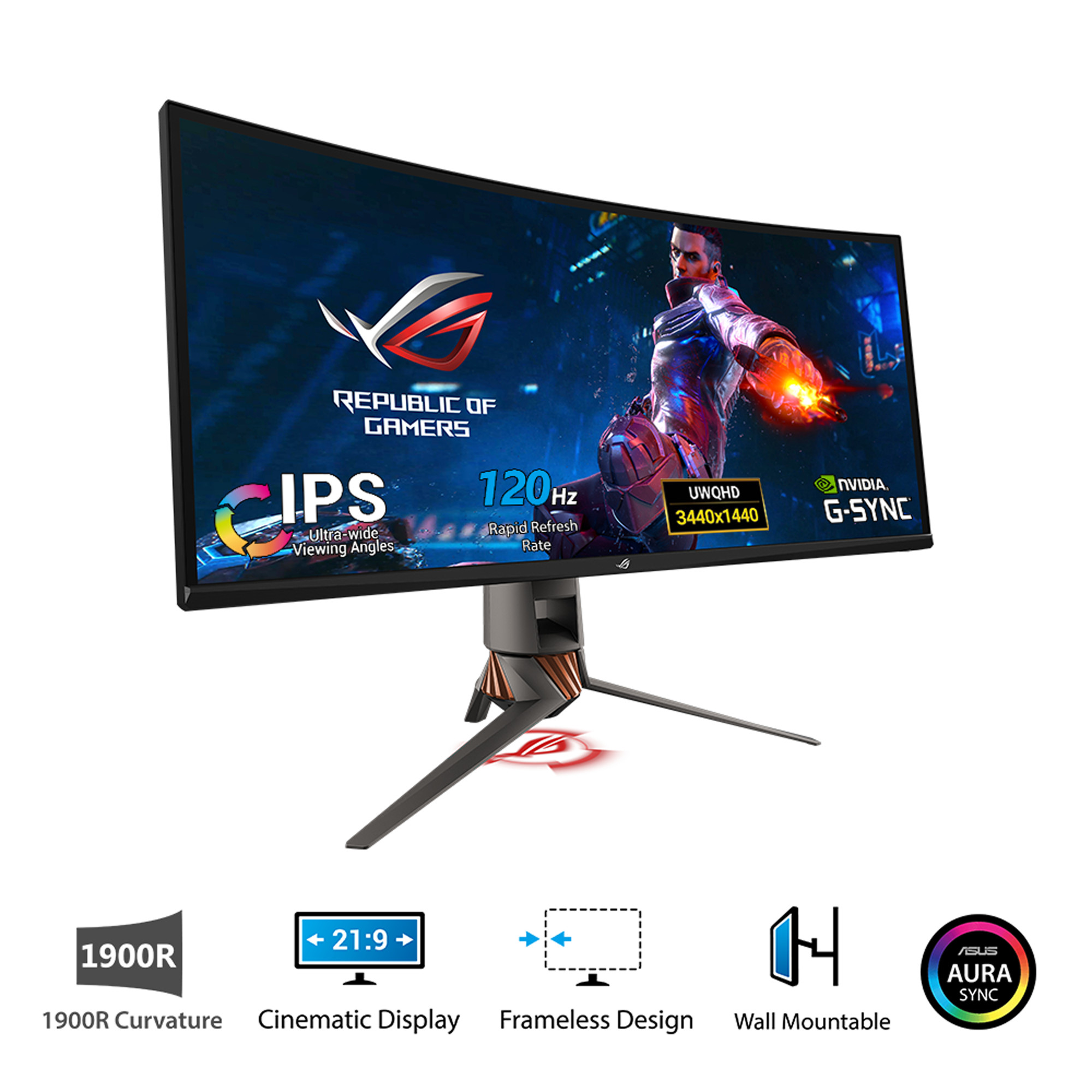 Màn Hình Cong Chơi Game Siêu Rộng ASUS ROG SWIFT PG349Q Ultra QHD 34&quot; 21:9 (3440x1440) 120Hz NVIDIA G-SYNC Loa (2Wx2) - Hàng Chính Hãng