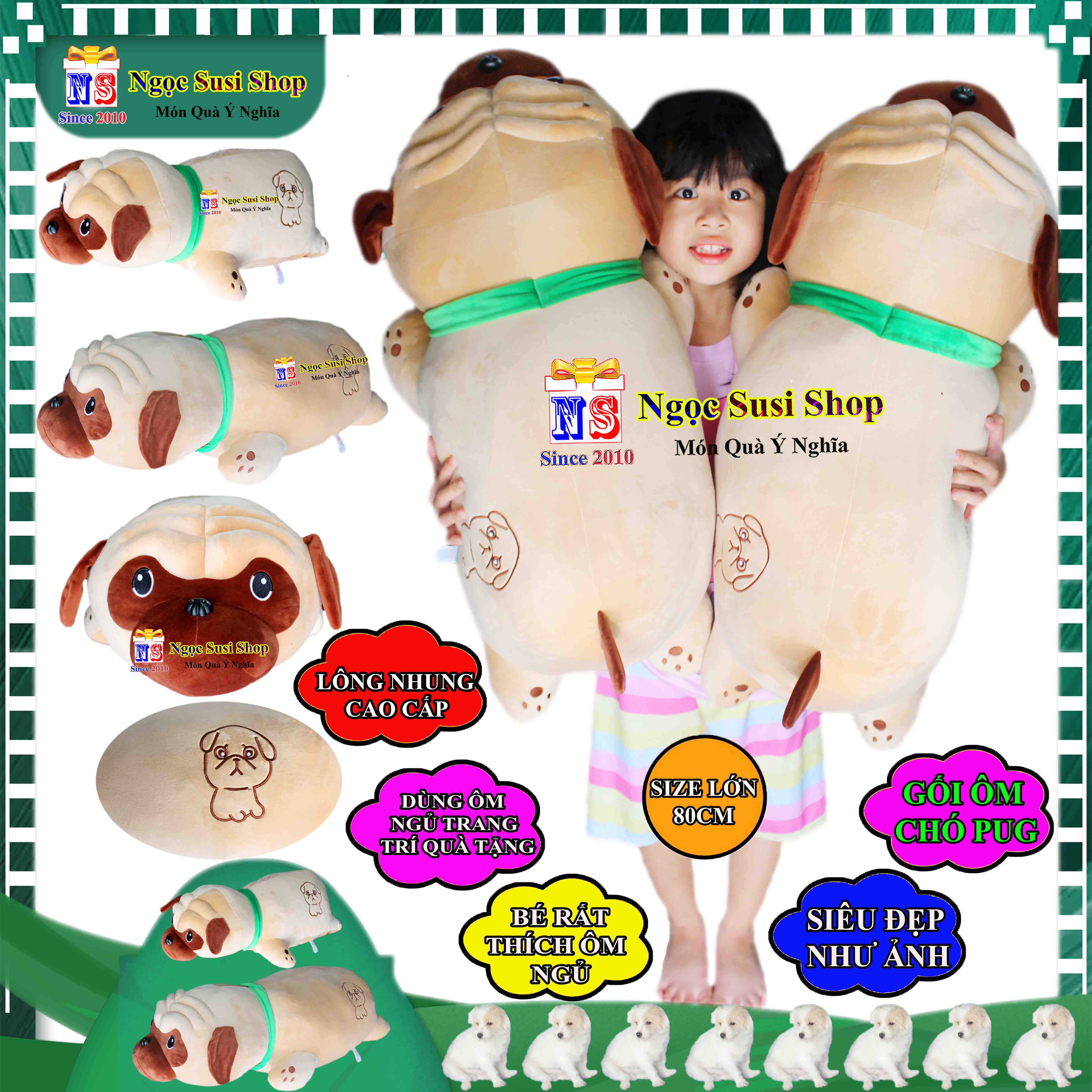 GỐI ÔM CON CHÓ PUG ÔM NGỦ LÀM QUÀ TẶNG TRANG TRÍ SIÊU ĐẸP - THÚ BÔNG HÌNH CHÓ PUG SIÊU CƯNG CAO CẤP RẤT CƯNG - NGỌC SUSI