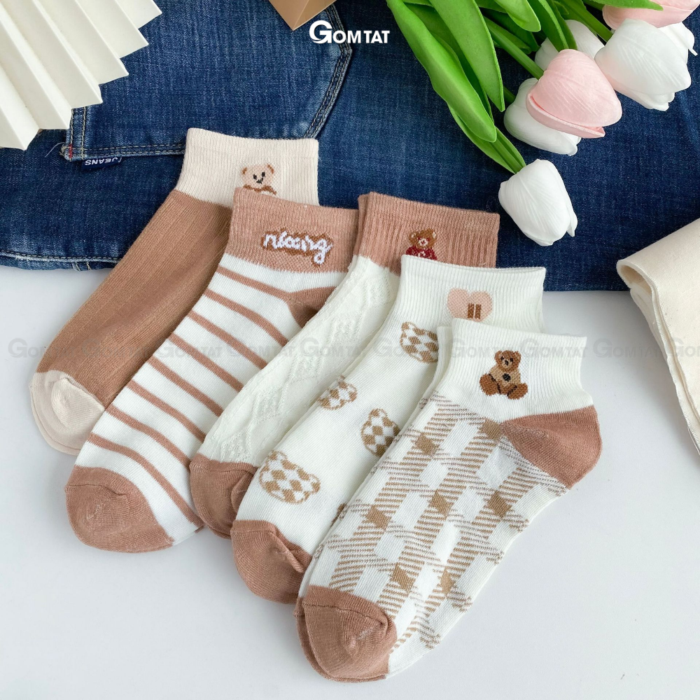 Tất cổ ngắn nữ GOMTAT họa tiết dễ thương, Vớ nữ cổ ngắn chất liệu cotton mềm mại, êm chân, thoáng mát - CB094