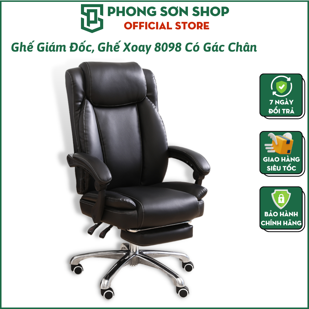 Ghế Giám Đốc, Ghế Lãnh Đạo Có Để Chân Và Ngả Lưng Cao Cấp T8098, Ghế Giám Đốc, Ghế Văn Phòng Chân Xoay, Ghế Da Cho Sếp, Ghế Lãnh Đạo Chân Xoay Nệm Bọc Da Cao Cấp Có Đệm Tựa Chân, 2 Màu Lựa Chọn Đen Và Nâu T8098 - Hàng Chính Hãng Phong Sơn Shop