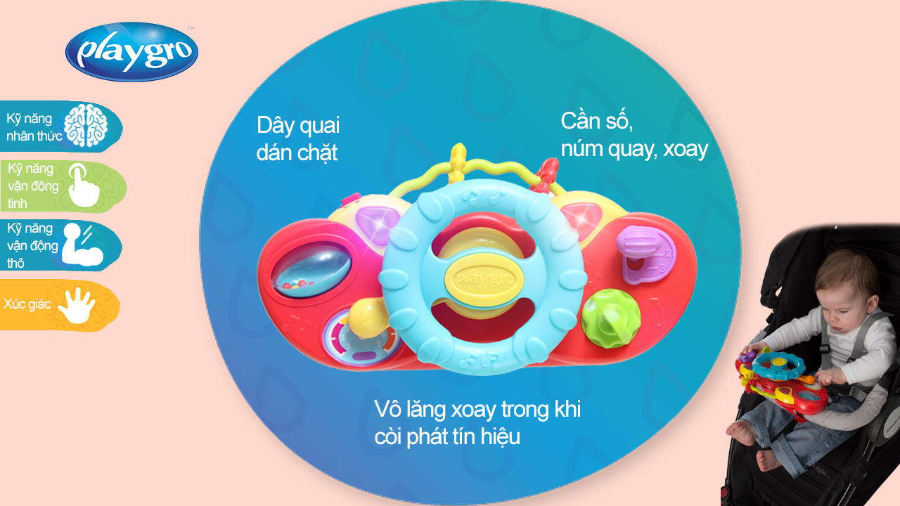 Đồ chơi vô lăng phát nhạc Playgro Music Drive and Go, cho bé 12-36 tháng