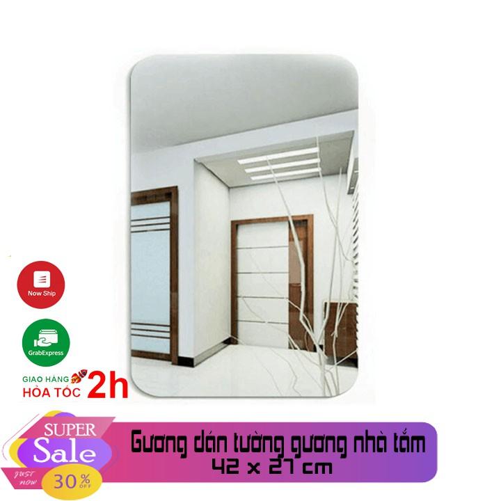 Gương dán tường hình chữ nhật 3D siêu rõ nét kích thước 42 x 27cm dùng cho phòng ngủ, phòng tắm