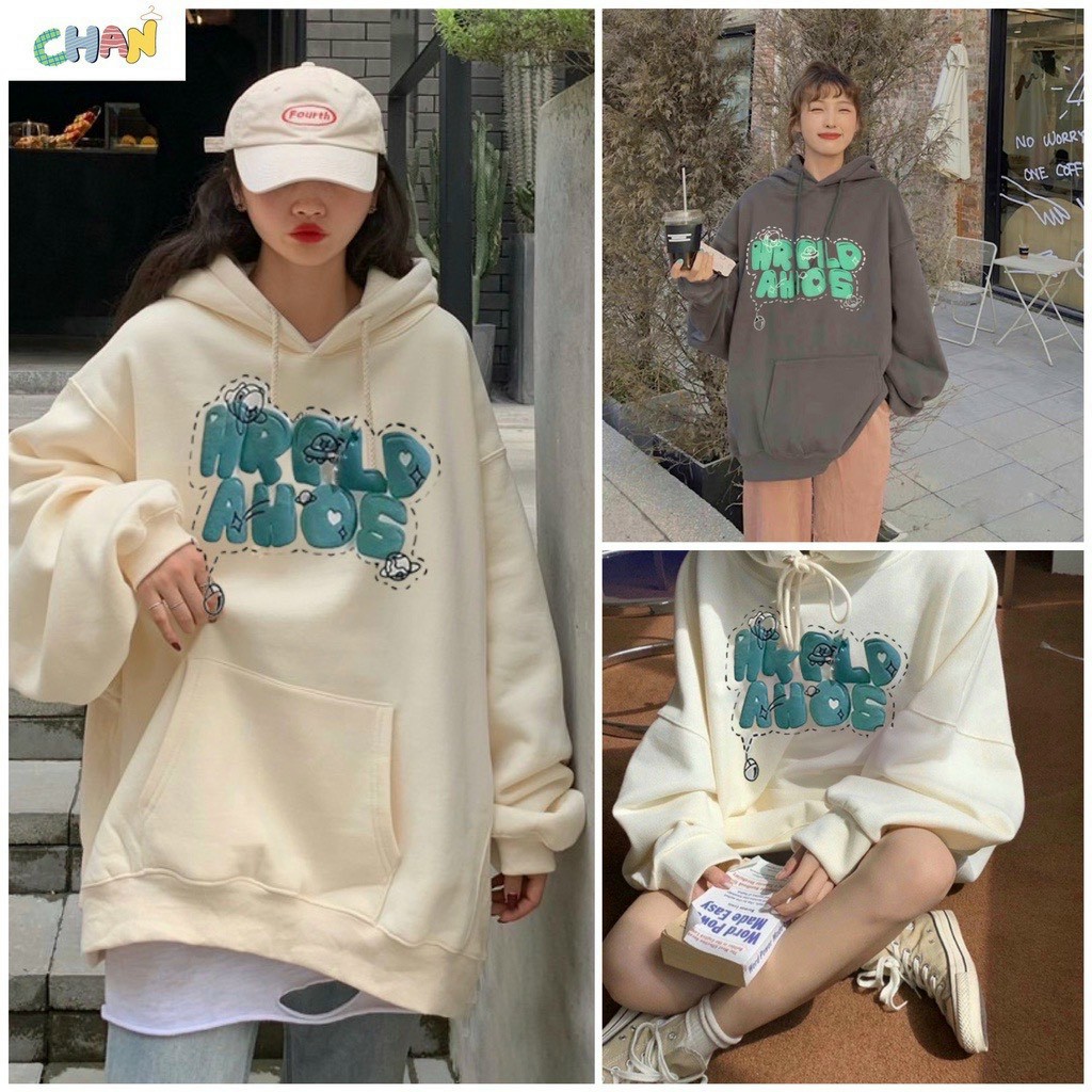 Áo khoác nam nữ Hoodie nỉ trơn Basic in chữ NỔI form rộng có mũ Ulzzang giá rẻ couple