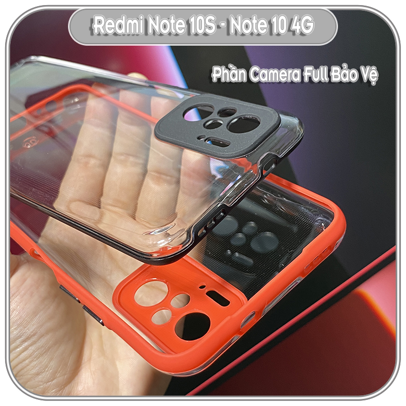 Ốp Lưng cho Xiaomi Redmi Note 10S - Note 10 4G PC Trong Suốt Viền Màu Mỏng ,Che Camera