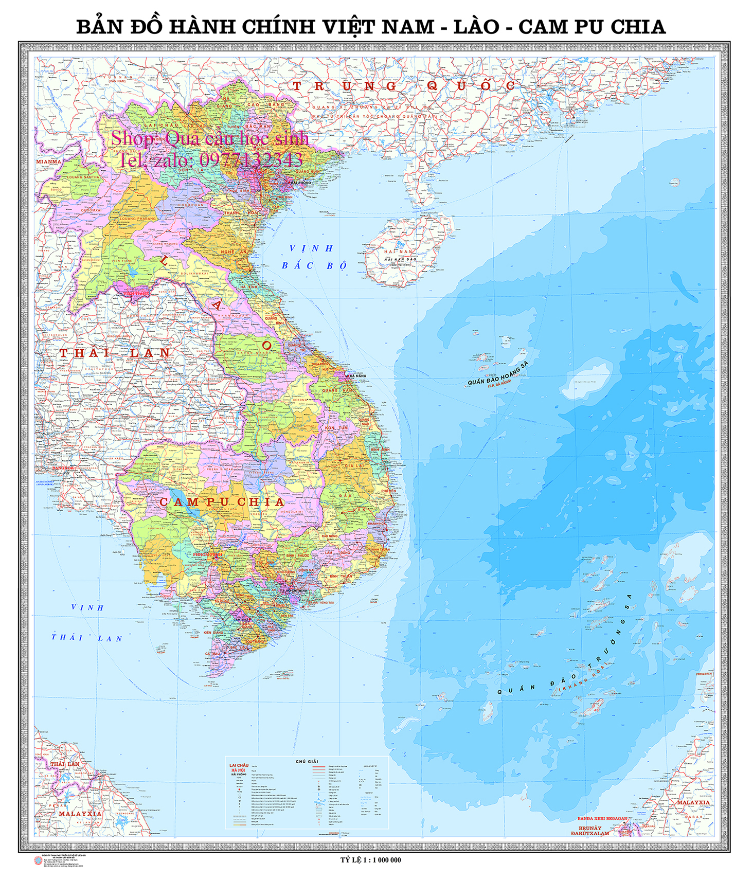 Hành chính Việt Nam-Lào-Campuchia 160x190cm