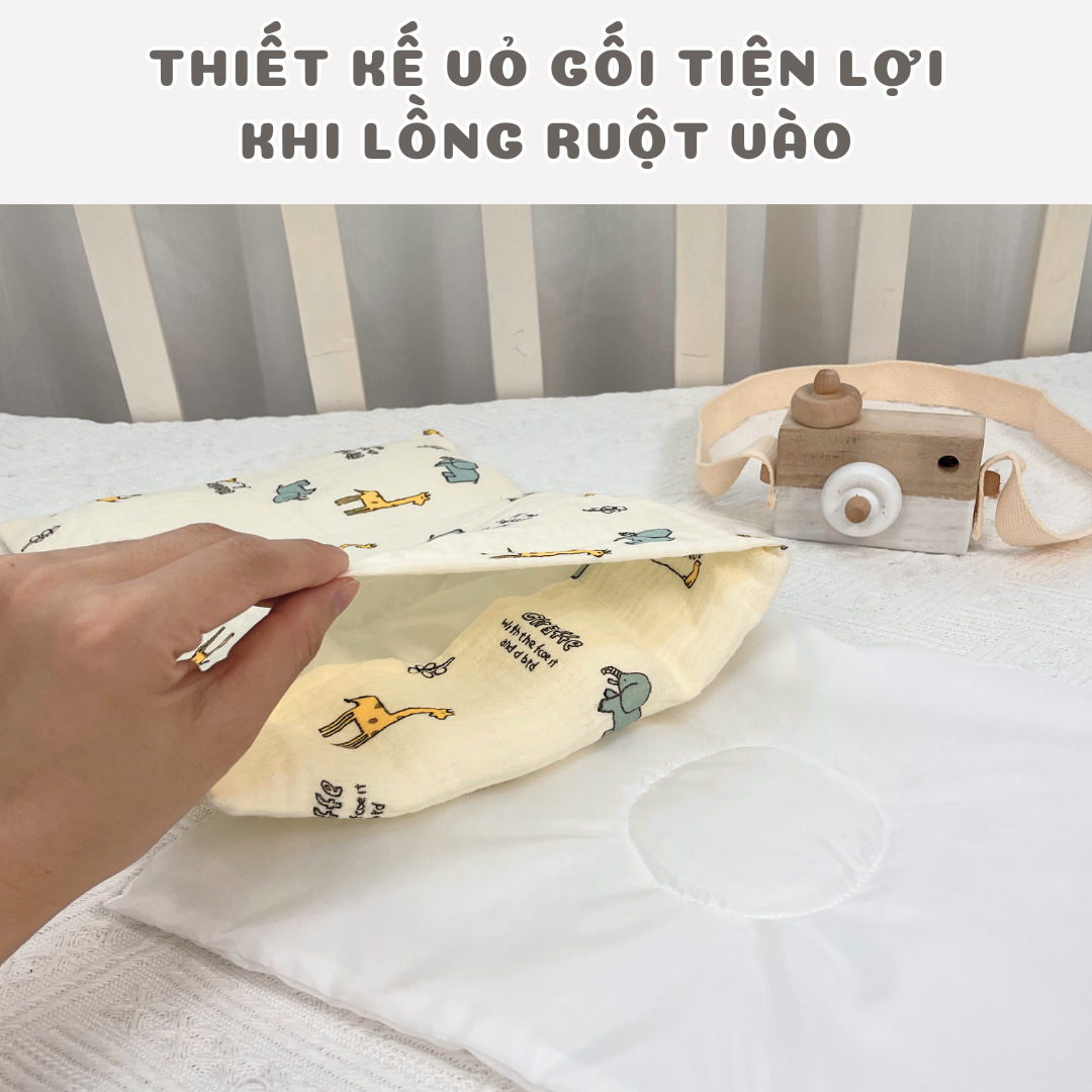 Gối Đầu Cho Bé Sơ Sinh BAFABY Vải Xô Muslin An Toàn Thấm Hút Tốt Họa Tiết Động Vật Đáng Yêu 348