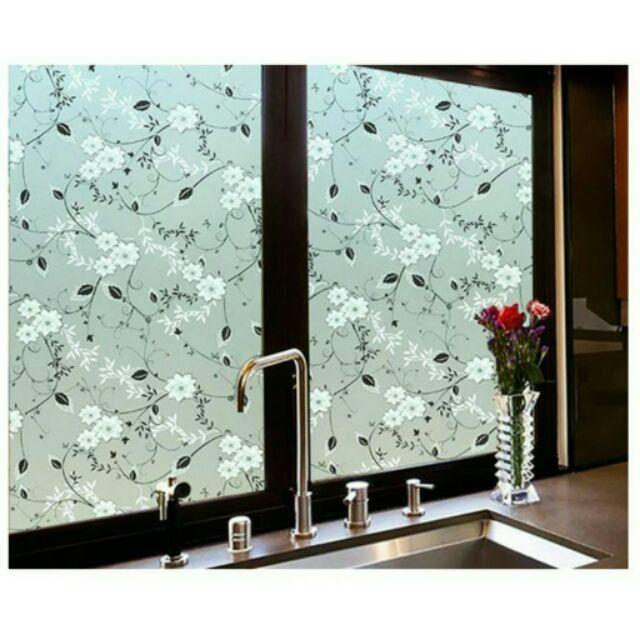 Decal dán kính hoa đen trắng