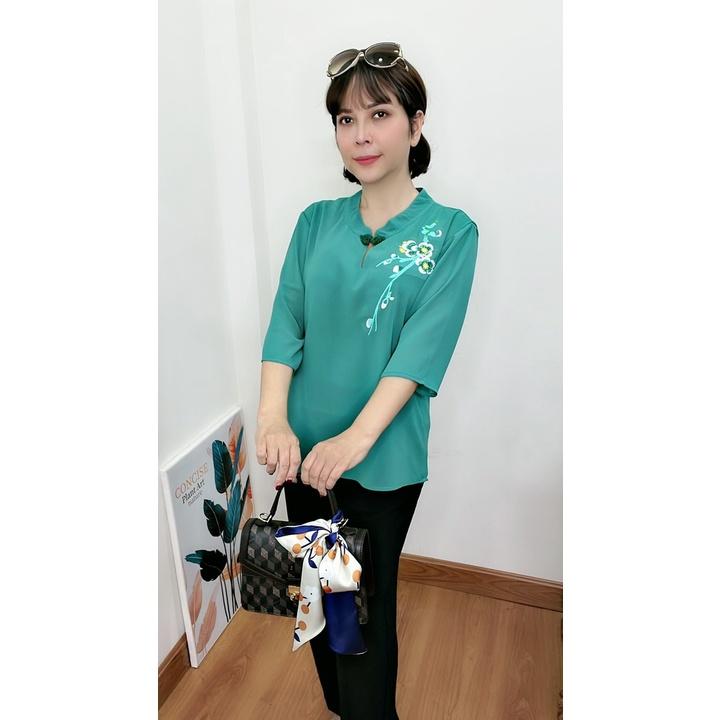 ️Có Big Size️Áo Kiểu Trung Niên Thêu Hoa Sang Trọng Đi Tiệc Cho Mẹ U50-80