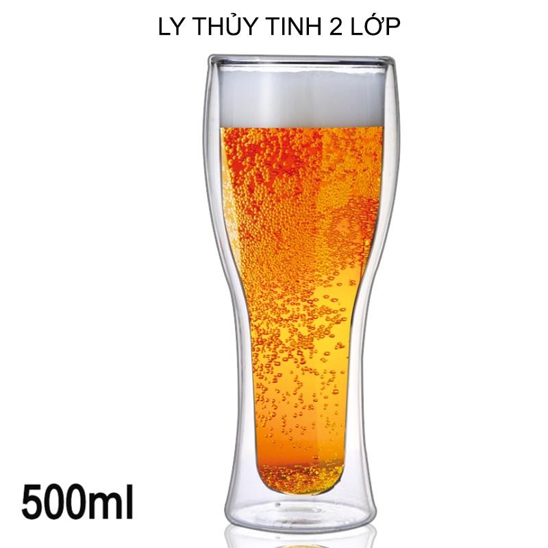 Cốc thủy tinh 2 lớp giữ nhiệt uống bia, cafe đa năng 400ml-500ml tùy chọn