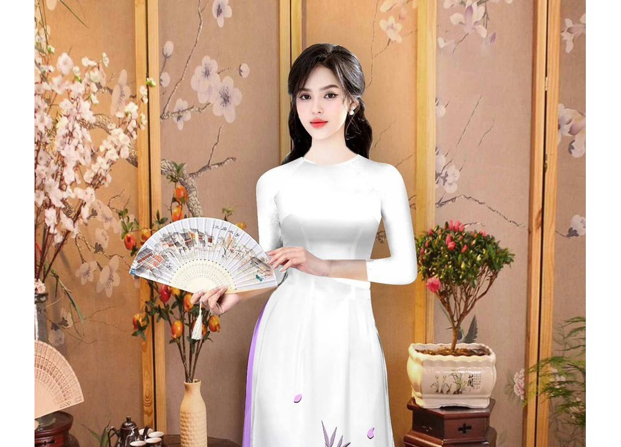 [HCM] Áo dài in họa tiết hoa lan dễ thương AD07 - KHANH LINH STYLE