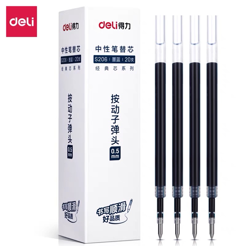Combo 1-10-20 Ngòi Ruột Bút Bi Nước Mực Gel Deli - Mực Xanh / Đen / Đỏ - Nhiều kích cỡ - Mực đều viết trơn tru sử dụng lâu dài