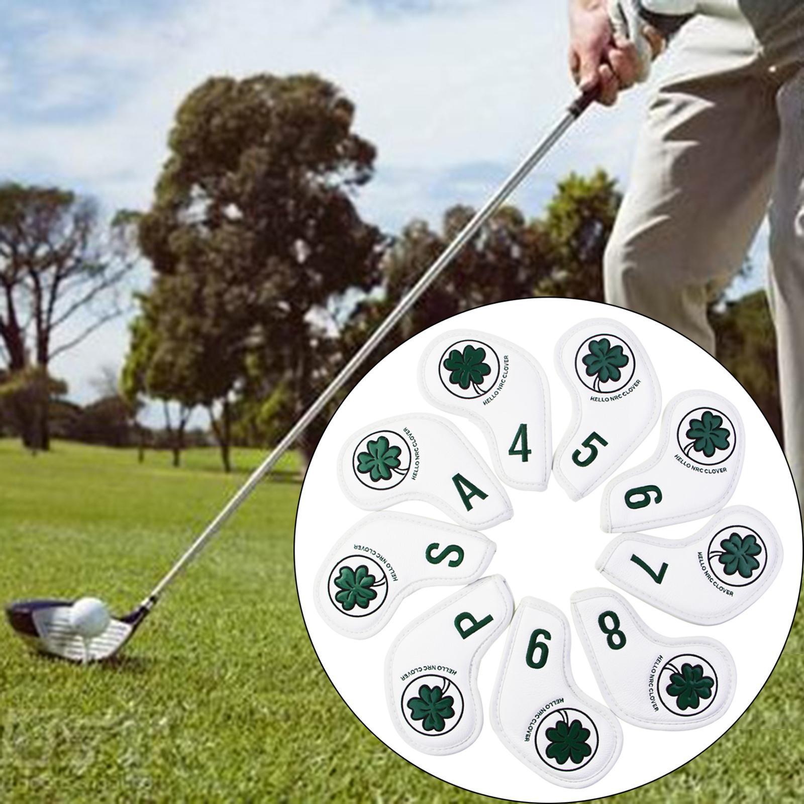 9pcs Leather Golf Iron Headcover Set Golf Club Head Covers Golf White