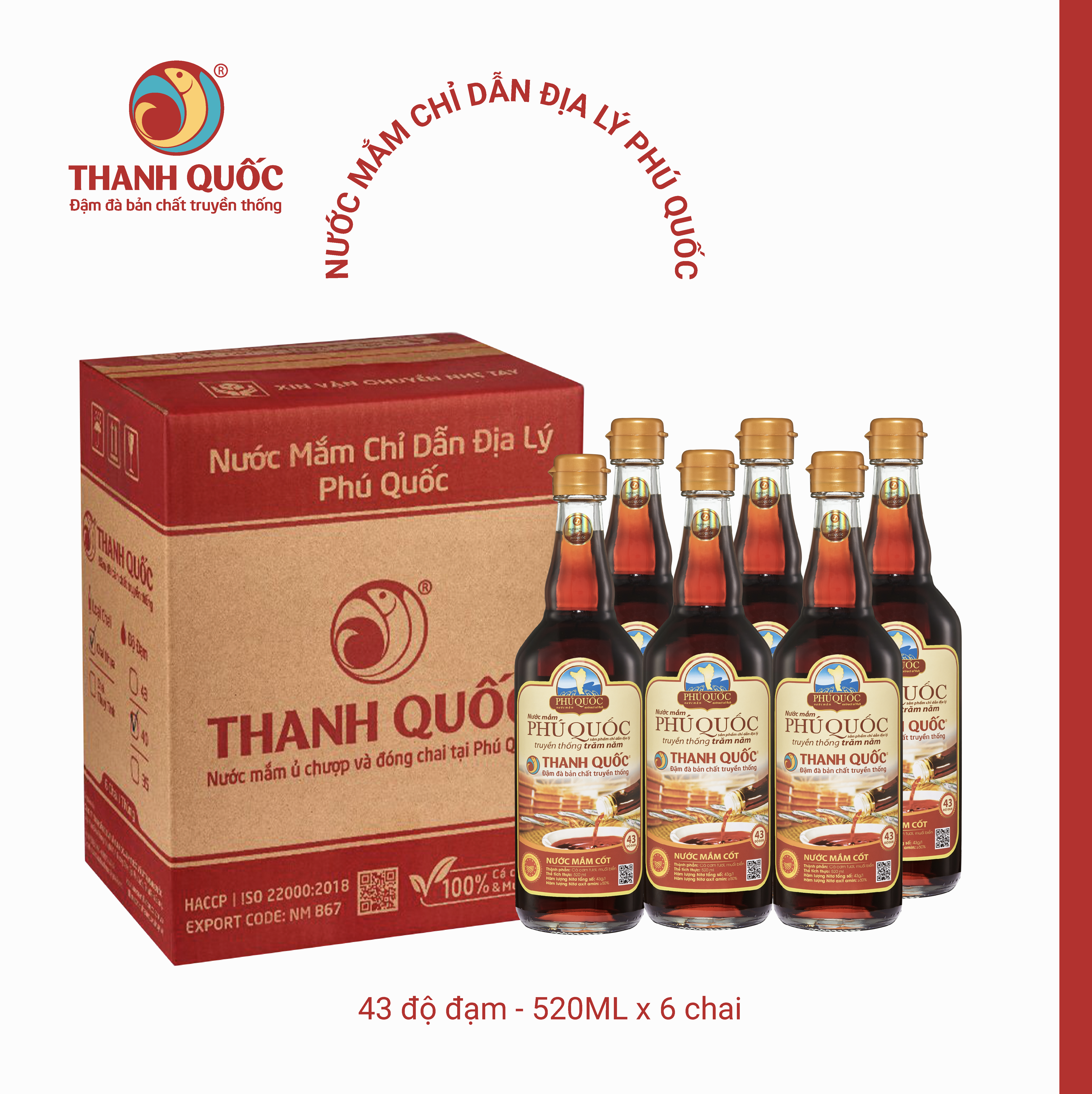 Hộp 6 Chai Nước Mắm Phú Quốc - Thanh Quốc 520ml 43N