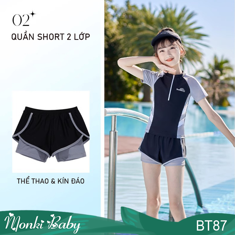 Bộ đồ bơi bé gái 2 mảnh thể thao chuẩn đẹp, thiết kế thời trang, chất bơi lạnh cao cấp co giãn cao, mềm mại êm ái với da bé, lên dáng xinh xắn, ôm người dễ chịu | BT87