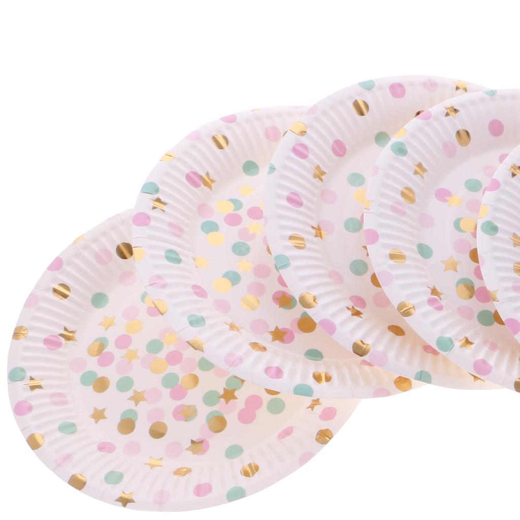 2x10x Dots Paper Party Set Plates Cups Birthday Wedding Bouquet Tableware 7" 4
