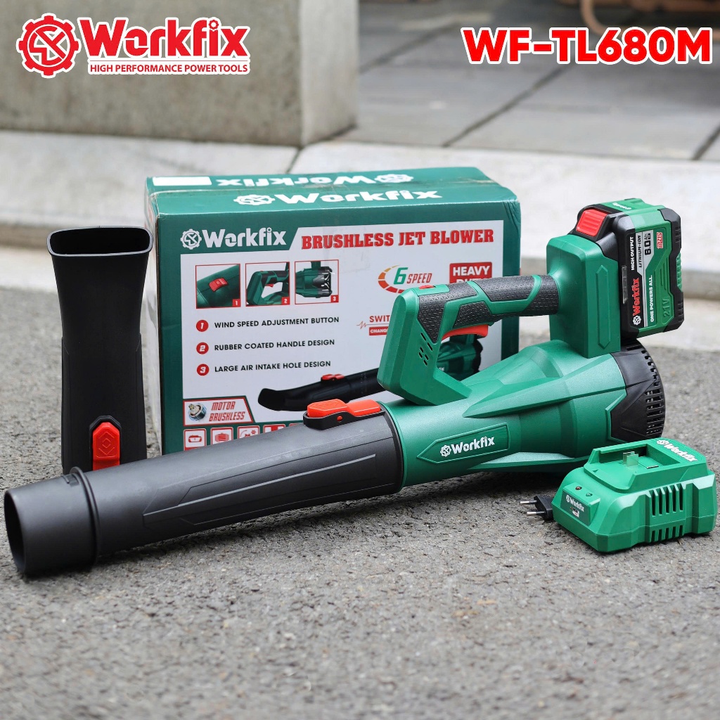 Máy thổi Lá Dùng Pin Wokfix WF-TL680M,Công Suất 680W , Dùng pin phổ thông