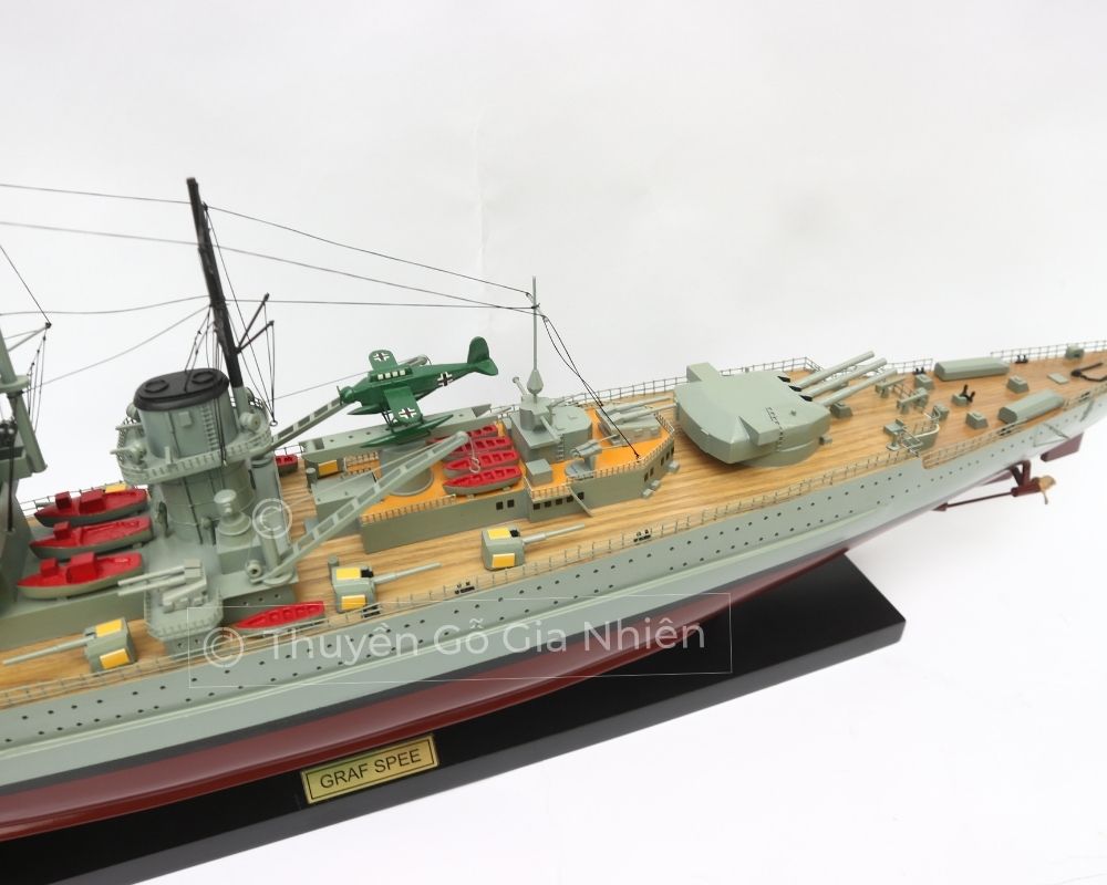 Mô Hình Thuyền Gỗ Phong Thủy Dạng Thuyền Chiến GRAF SPEE Chính Hãng Hàng Xuất Khẩu Chất Lượng Cao
