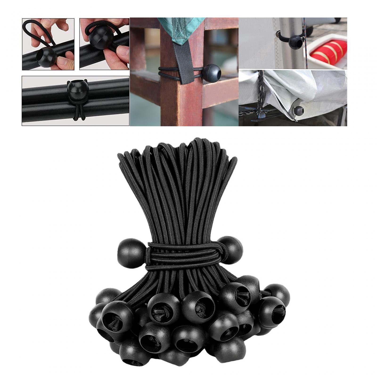 100 Pieces 15cm Ball Bungee Cords Rope Stretchable Black for Cargo Camping