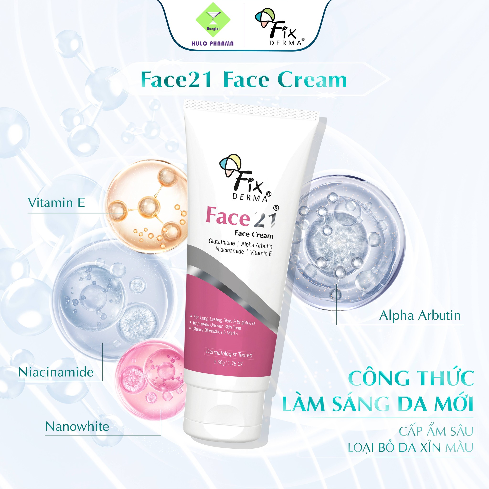 Kem Dưỡng Ẩm Giúp Trắng Da FIXDERMA Face21 Face Cream Giúp Đều Màu Da 50g - Hùng Lợi