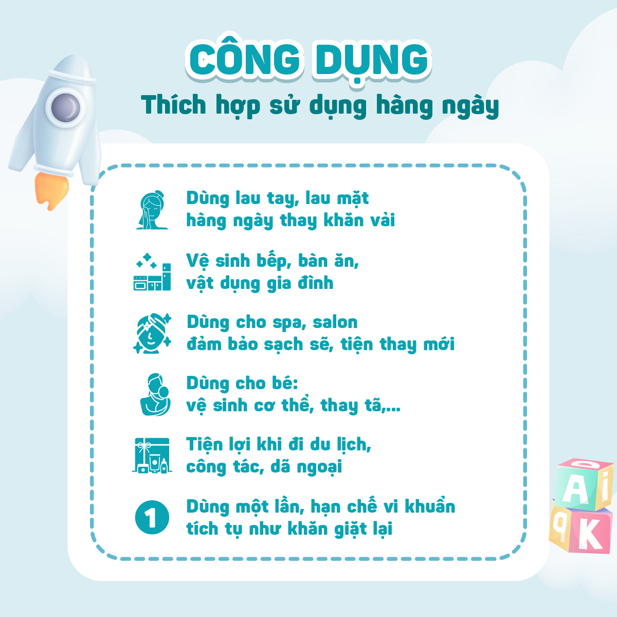 Thùng 08 gói khăn vải khô đa năng cao cấp EcoWipes 250gr/gói (Tổng 2kg) không mùi không cồn an toàn cho bé