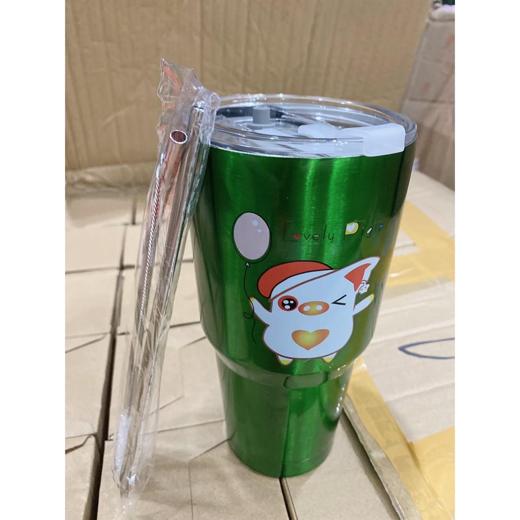 Ly Giữ Nhiệt 900ml Mẫu Inox Kèm Túi Đựng Và Ống Hút