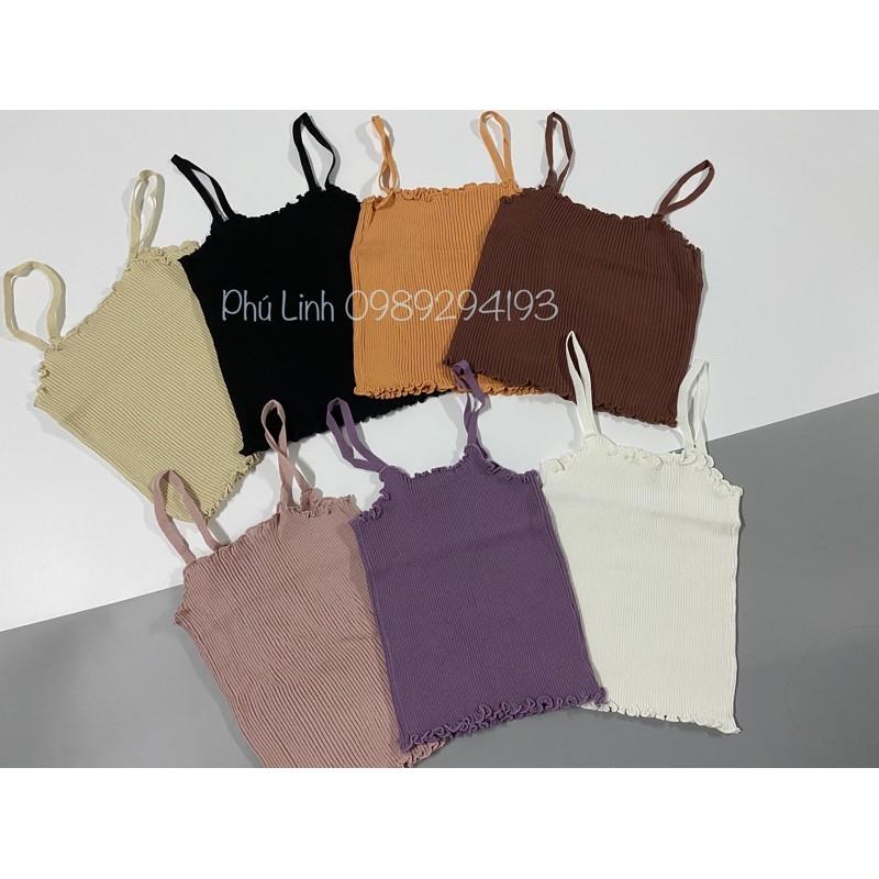 Áo 2 dây len tăm viền lượn sóng