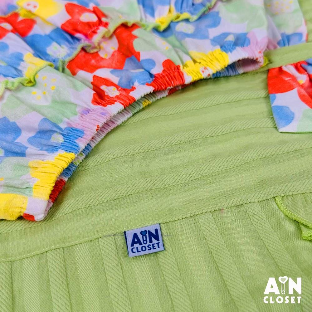 Bộ quần áo Ngắn bé gái họa tiết Nơ Hoa Xanh Cotton - AICDBG5QEEA8 - AIN Closet