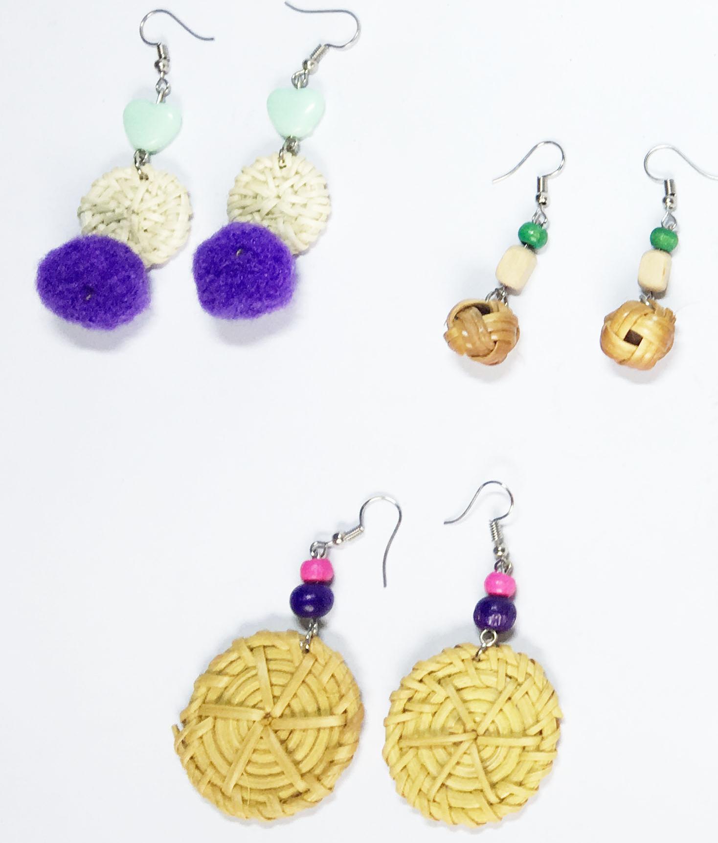 Combo 3 Bông tai mây tre đan handmade với 3 mẫu khác nhau