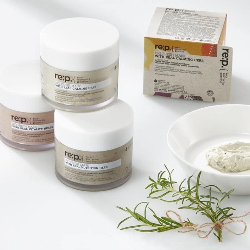 Mặt Nạ Đất Sét Thu Nhỏ Lỗ Chân Lông Chiết Xuất Cây Hương Thảo Re:p Bio Fresh Mask With Real Nutrition Herbs 130g + Tặng Kèm 1 Băng Đô Tai Mèo